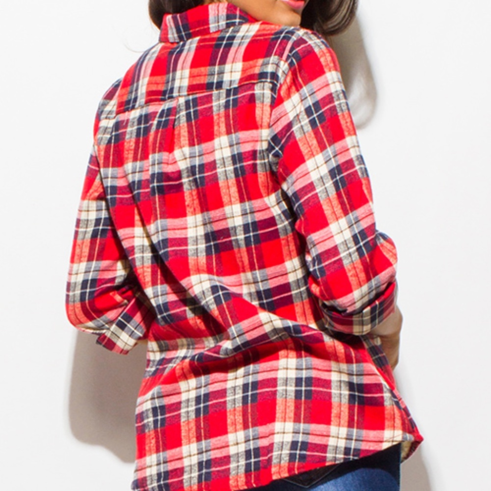 ARRIVED!GORGEOUS RED FLANNEL FLEECE LINED TOP! - Picture 6 of 7